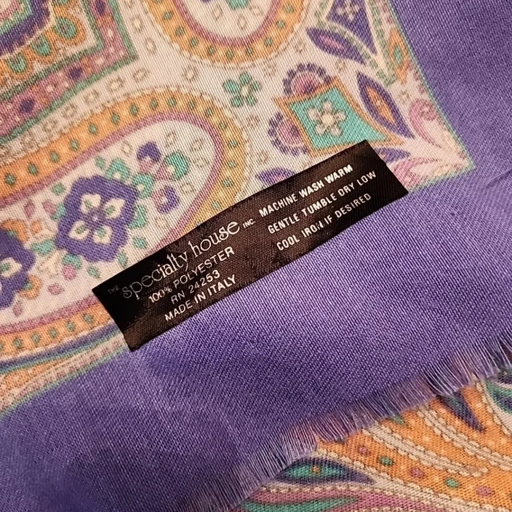 Vintage Specialty House Inc Paisley Square Scarf Made in Italy Purple Boho